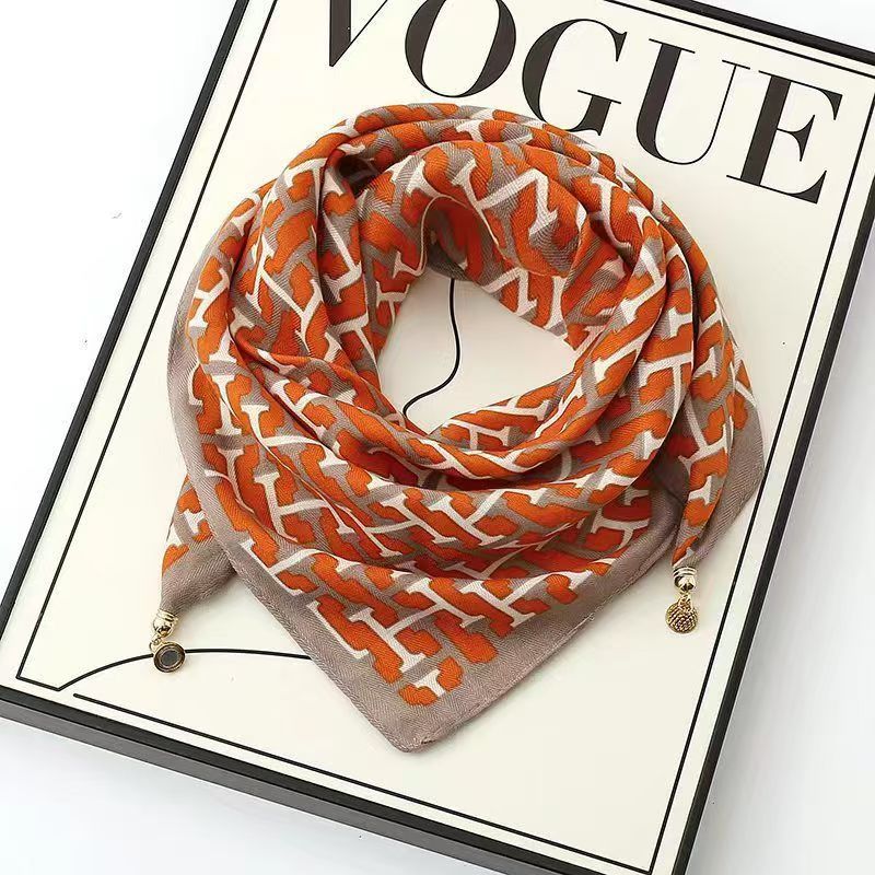 

Square scarf silk scarf women s new magnetic buckle neck protection small scarf, women s autumn and winter cotton