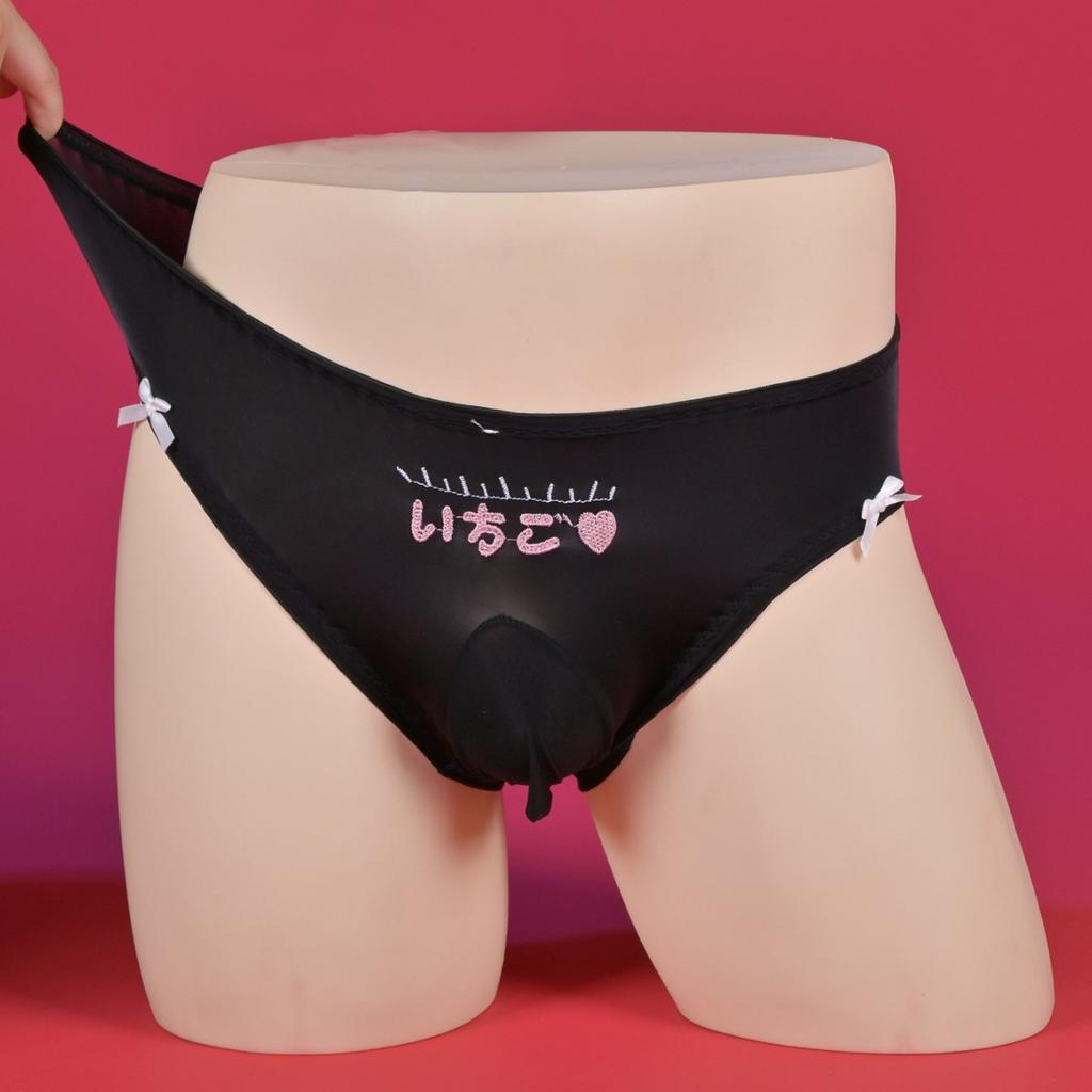 Large Size Kawaii Japanese Sissy Pouch Panties For Men Crossdressers Cute Bow Oil Glossy Briefs Maid Cosplay Lingerie Underwear