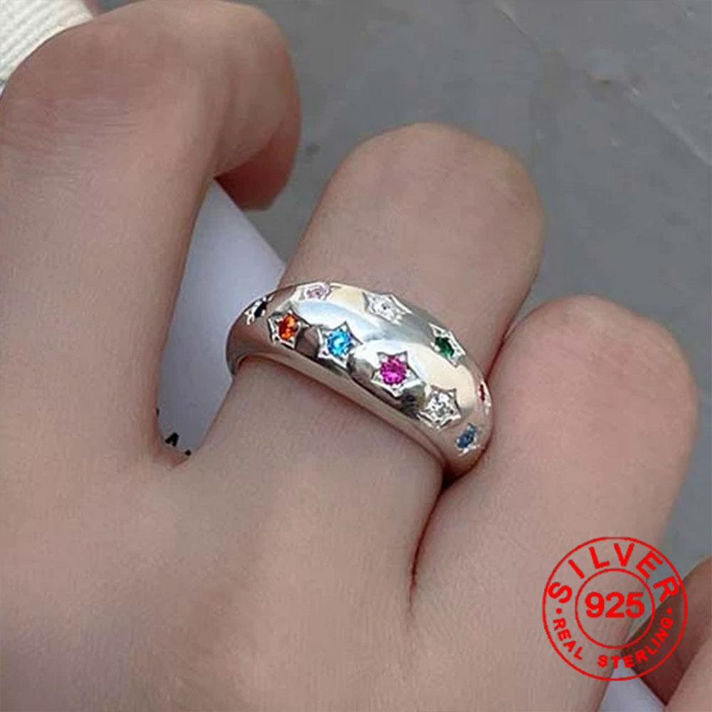 

BFClub Silver Color Ring For Women Star Zircon Oval Finger Open Vintage Handmade Ring Allergy For Party Birthday Gift