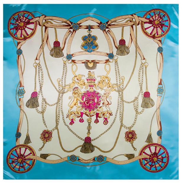 

90cm Chain Belt Print Square Scarf 2023 New Fashion Women Silk Scarf Luxury Brand Hijab Shawl Foulard Scarves Wraps For Ladies