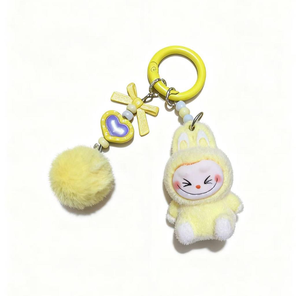Flocking Sitting Doll Girl Bag Pendant Cute Student Pendant Keychain