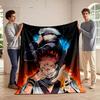 Anime Characters with Fire and Blue Flames, Flannel Blanket for Bedroom, Living Room, Sofa, and Nap Sofas.