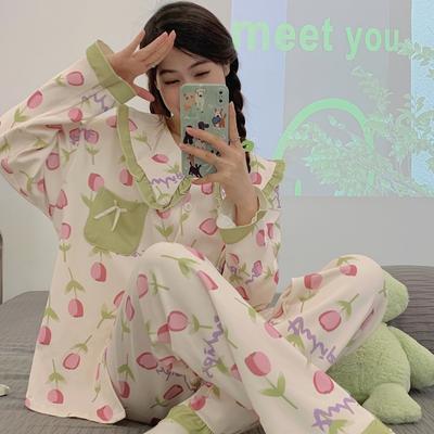 Fall and Winter Women's Pajama Home Dress Set Princess Wind Pajama Girl Spring and Fall Student Pajama Home Dress Set