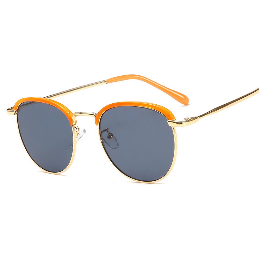 Korean Retro Half-Frame Round Sunglasses for Men & Women