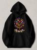 Black Pullover Hoodie Featuring Vibrant Butterfly Tree Graphic with Pink Flowers Casual Long Sleeve Sweatshirt for Daily Wear And