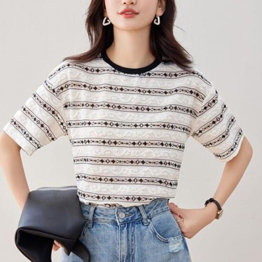Navava NT1705 STriped PrinT Round Neck ShorT Sleeve T shirT