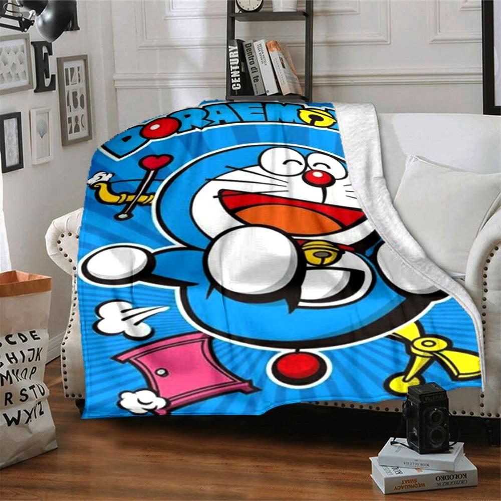 1PC Doraemon, Cartoon Blanket Lightweight Flannel Throw Blanket for Sofa, Bed, Travel, Camping, Livingroom, Office, Couch