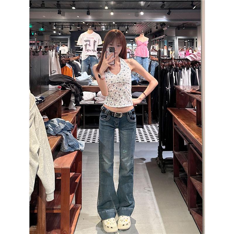 Women's Low-Rise Stretchy Micro-Flare Jeans – Slim-Fit, Versatile, Millennium Style Wide-Leg Pants