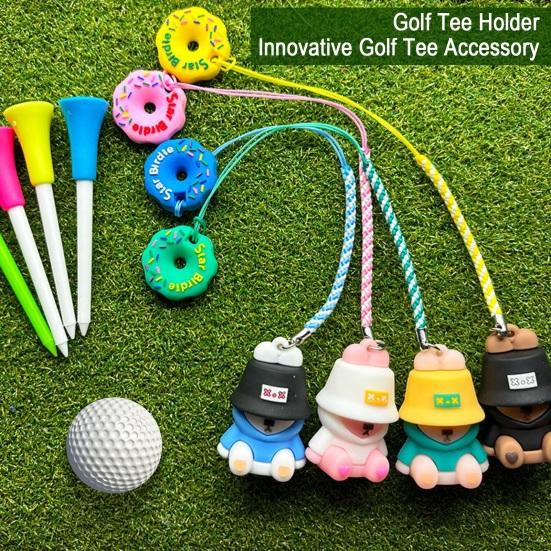 Cartoon Anti Lost Golf Tee Hanger with Tee Plastic Donut Design Golf Tee Ring with Strap Loss Prevention Golf Tee Holder for Men Women Golfers