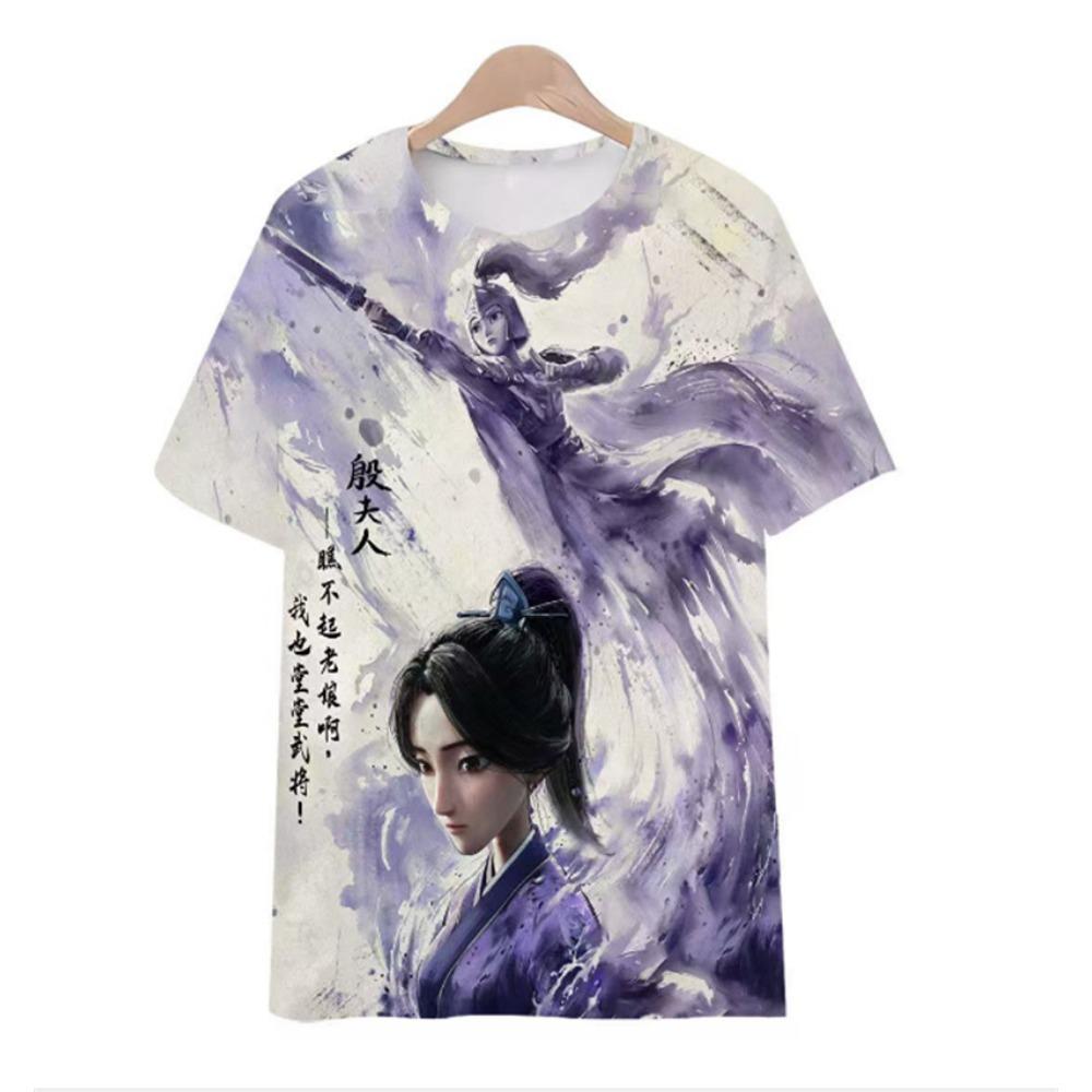 3D Printed Anime Nezha T-Shirt Boys' Summer Crew Neck Short Sleeve Comfortable Loose Top