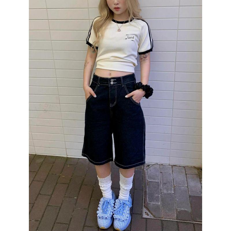 

Модные шорты-бермуды из денима широкого кроя Black [High Quality]] S