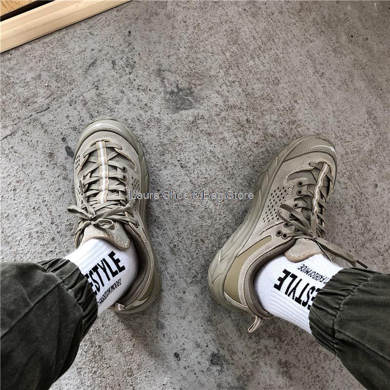 

INS HOT Men s Sneaker Platform Dad Shoes New Sport Shoes Men Casual Skateboard Footwear Male Flat Tennis Shoes Retro Breathable 36 хаки