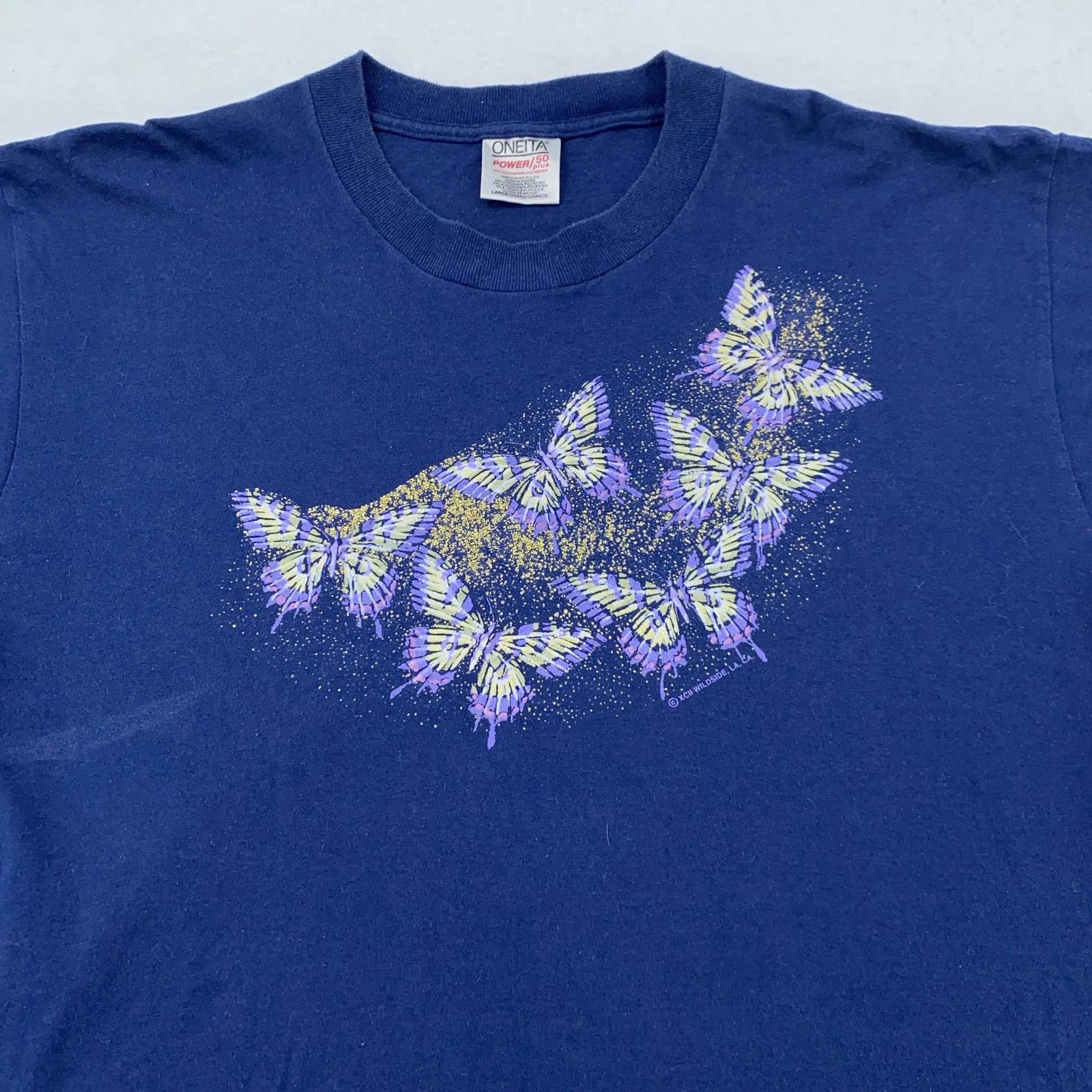 Vintage Butterfly Shirt Mens Medium/Large Nature Art Oneita Power 50 Tee 90s 4XL