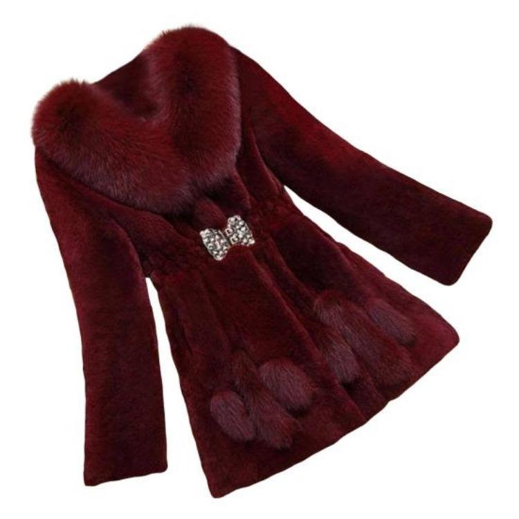 Cappotto in Finta Pelliccia Donna Inverno Morbido Fibbia Strass Slim Elastico Lunghezza Media
