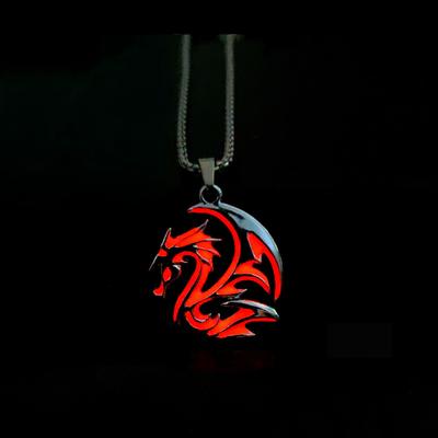Trendy Male Domineering Luminous Flame Dragon Necklace Dragon Pendant Necklaces Glow In the Dark Jewelry