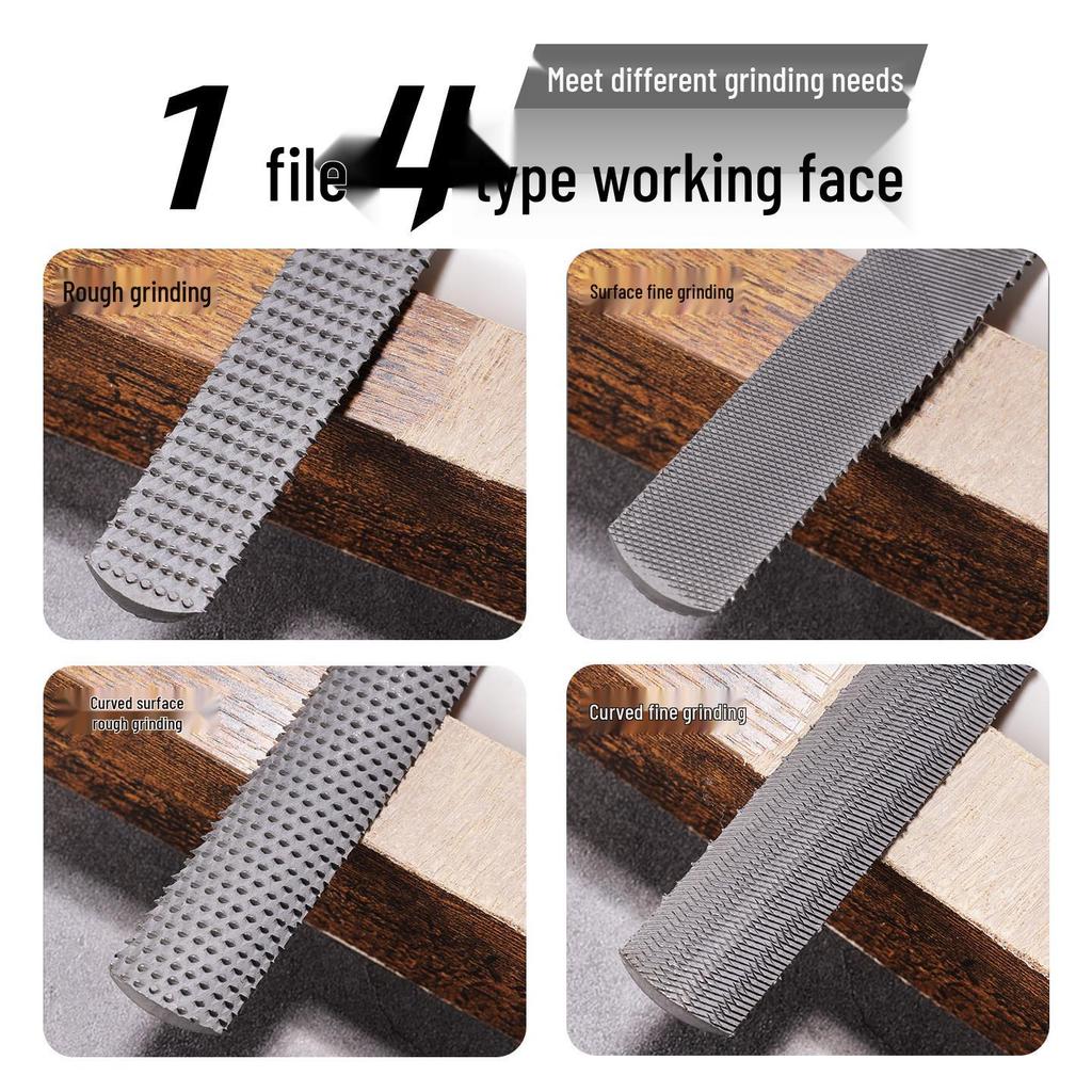 Four-in-One Woodworking File: Half-Round Fine-Tooth Steel File for Wood & Metal, Multi-Sided Coarse & Fine Rasp Tool