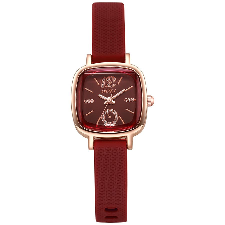 Ouki High-Value Square Watch Silicone Strap Student Watch Women S Watch красный
