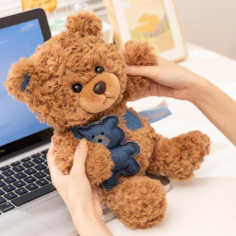 Teddy Cozy Bear Plush Doll Embracing A Denim Doll For Decor For Gift Birthday