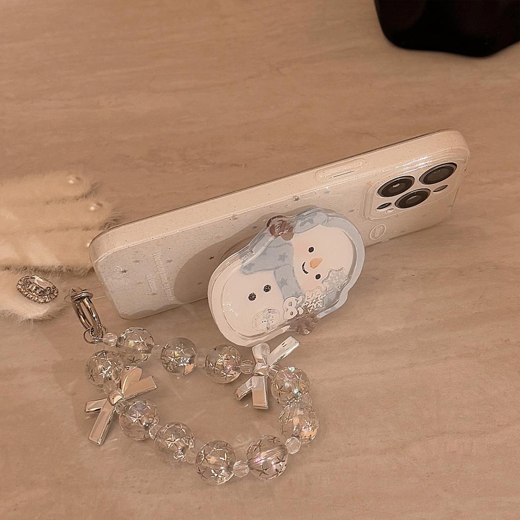 Winter Snowman Shaking Music Stand Applicable To Apple 16 Mobile Phone Case Glitter Powder Iphone15promax Hanging Chain 14 Soft