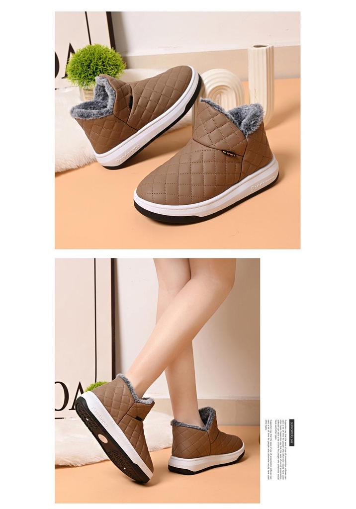 Autumn/Winter Warm Velvet-Lined Snow Boots for Women - Short, Thick-Soled Cotton Footwear for Home