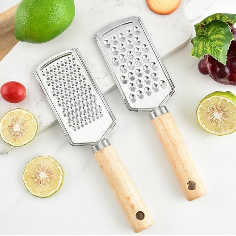 Stainless Steel Cheese Grater Handheld Non-Slip Cheese Grater Flat Quickly Wooden Handle Lemon Zester for Kitchen Accessories