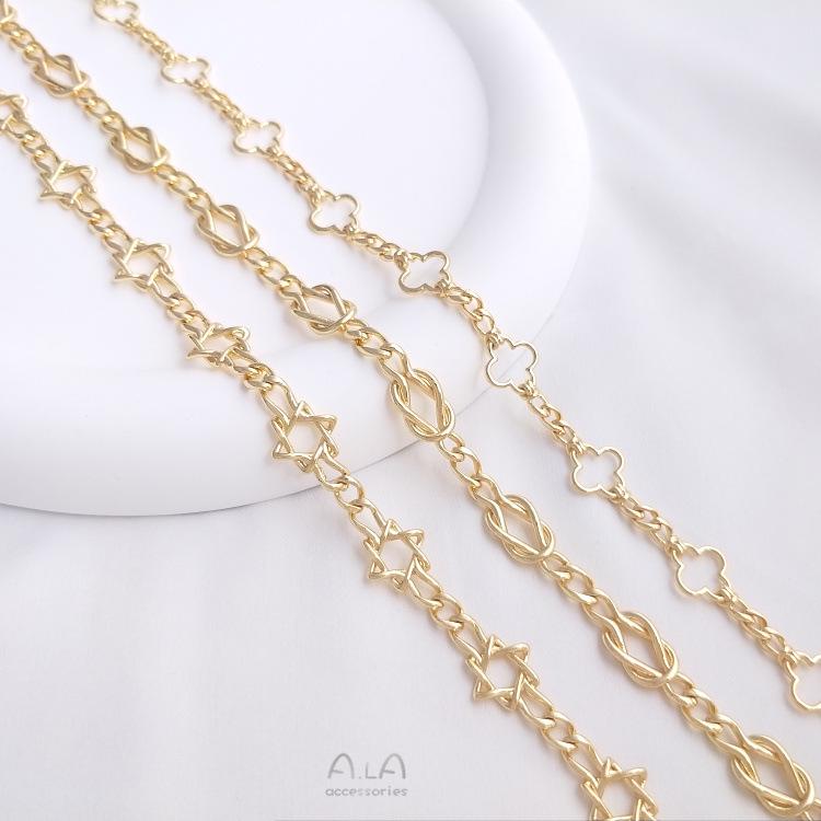 14K Gold-Filled Bow Clover Starburst Chain for DIY Jewelry - Bracelet & Necklace