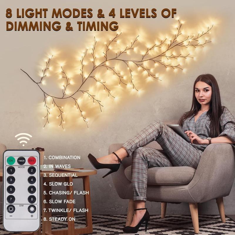1 Adet 96LED Masaüstü Duvar Parti Ev Dekorasyonu için Ağaç Dalı Işığı Gece Lambası 8 Mod USB ile Çalışan Kendin Yap Şenlikli Ağaç Sarmaşık Işığı
