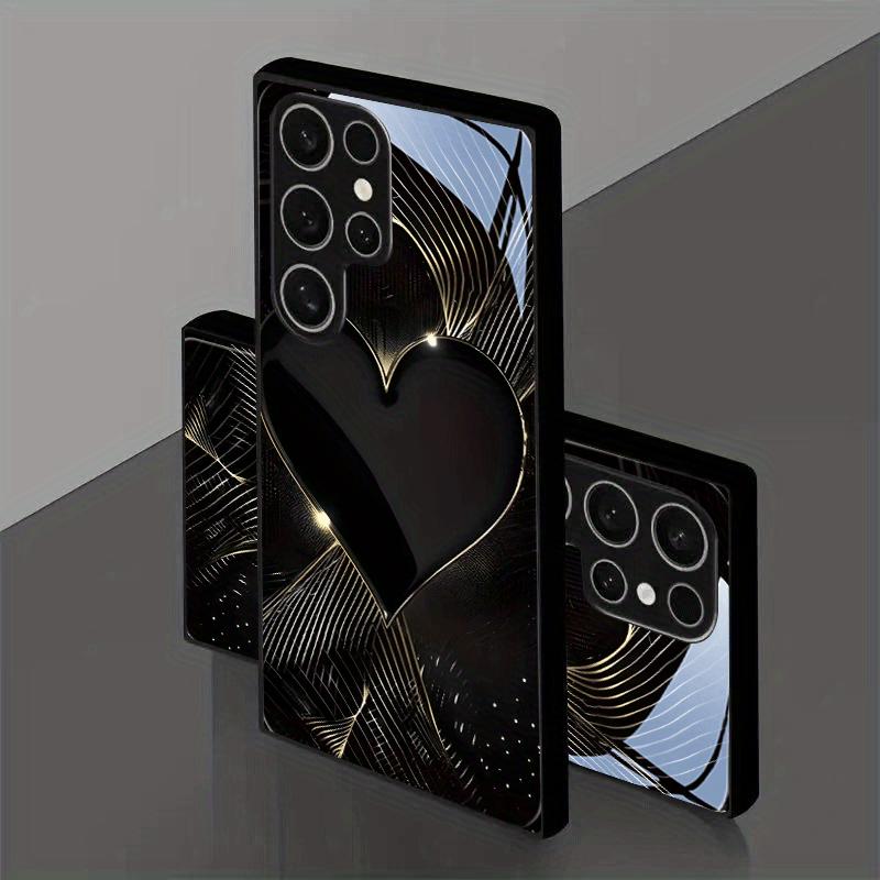 Black gold heart-shaped tempered glass phone case suitable for Samsung Galaxy S26 S25 S24 S22 S21 S20 FE/Ultra/Plus5G anti drop
