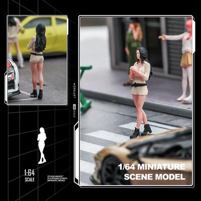 1/64 Scale Curly Hair Girl Model People Figure Layout Collectible Character for Desktop
