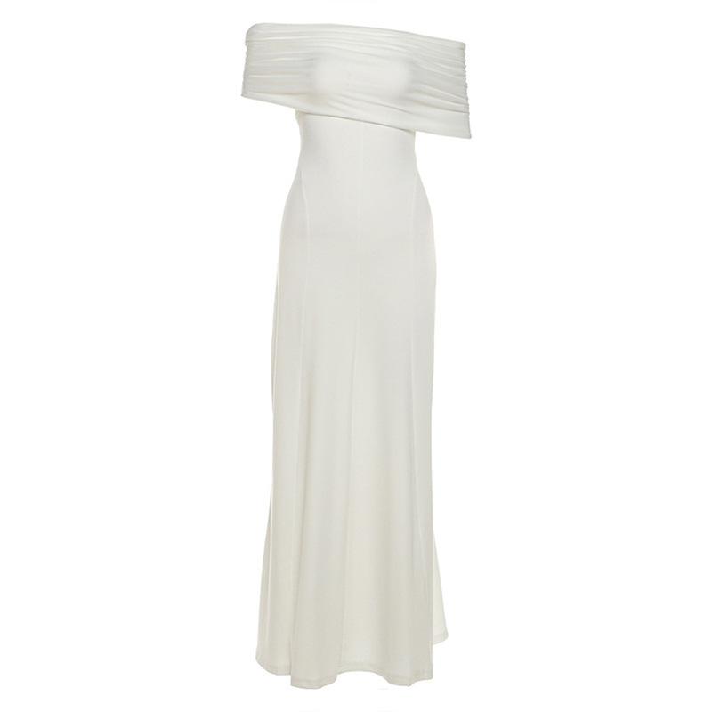 2026 European and American summer new sexy tube top pure desire waist temperament slim one-word shoulder dress long dress women