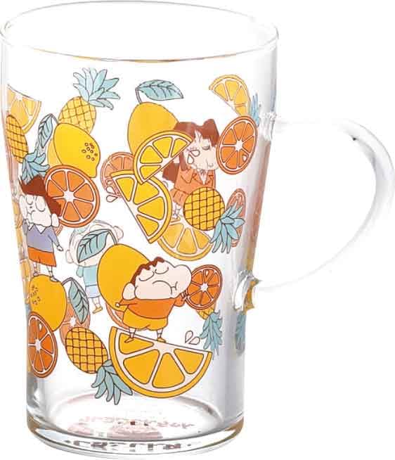 Crayon Glass 8 x Exciting Fruit Made in Shin-chan Heat-Resistant Mug, 350ml, Diameter Approx. 12cm, Adventure, Goods, Tableware, Design, Yellow,