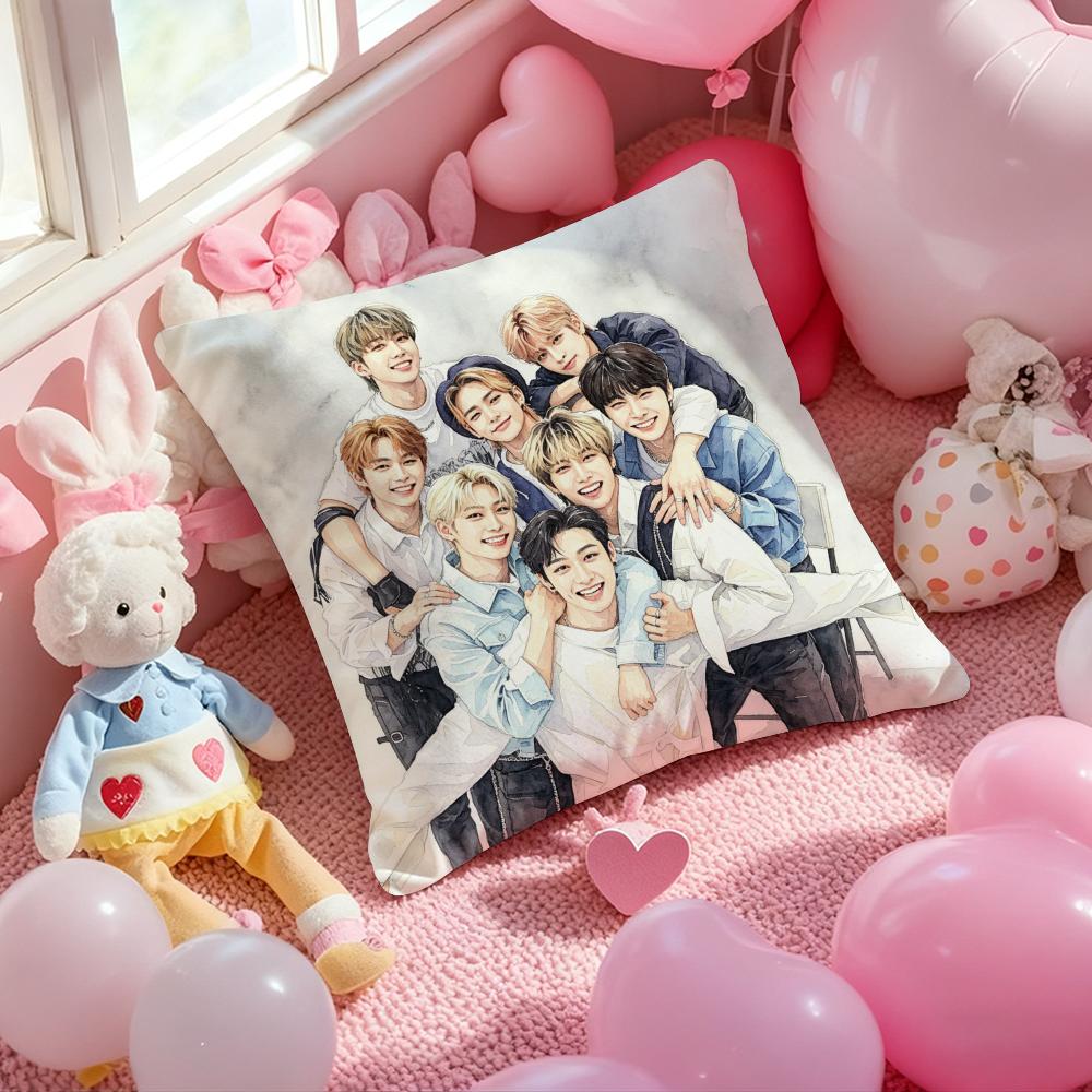 Kpop SSSStray KidsSS Cushion Cover Pattern Printed Pillowcase for Living Room Sofa Cushion Cover Bedroom Decor