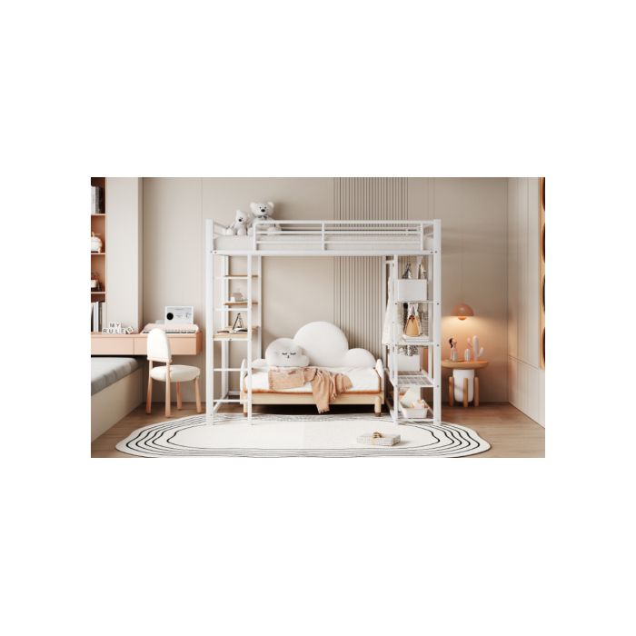 Lit superposé en métal - 140x200 cm - Avec table de travail - Design contemporain - Résistant et durable