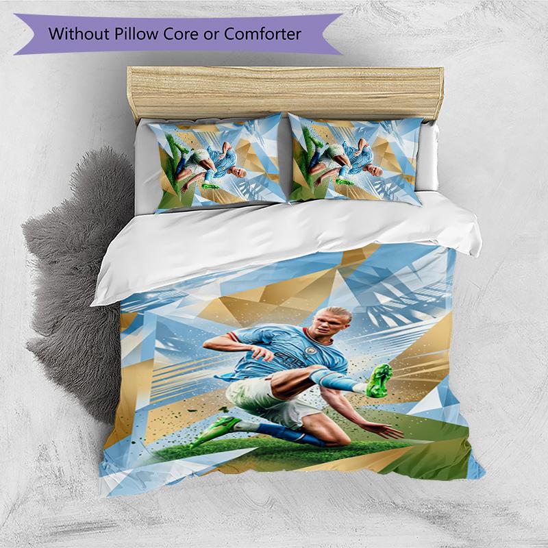 Set Biancheria da Letto 3 Pezzi Stampato Erling Haaland Traspirante Copripiumino con Federe Biancheria da Letto Decorativa per Camera da Letto Casa