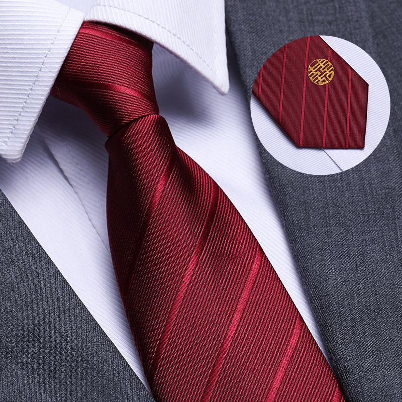 Married Men'S Red Zipper No-Tie Formal Tie Business Black Professional Groom Korean Version One-Pull Tie