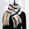 Womens Plaid Scarf Winter Warm Faux Cashmere Wrap Shawl With Tassels Stylish Mid-Length Accessory