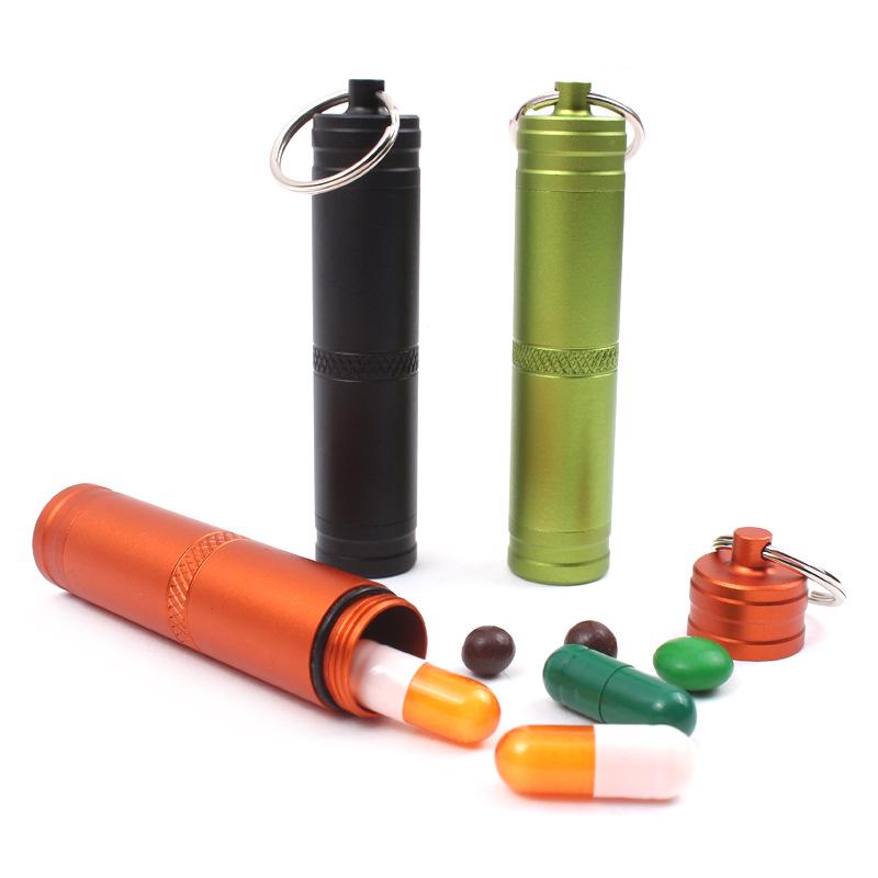 Compact Waterproof Aluminum Pill Bottle Keychain for Outdoor First Aid Tablets