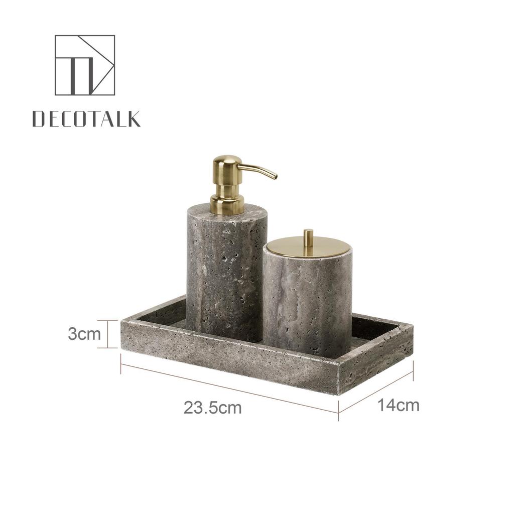 Set da Bagno Travertino Grigio Argento Wabi-Sabi: Vassoio e Decorazione per Lavabo.