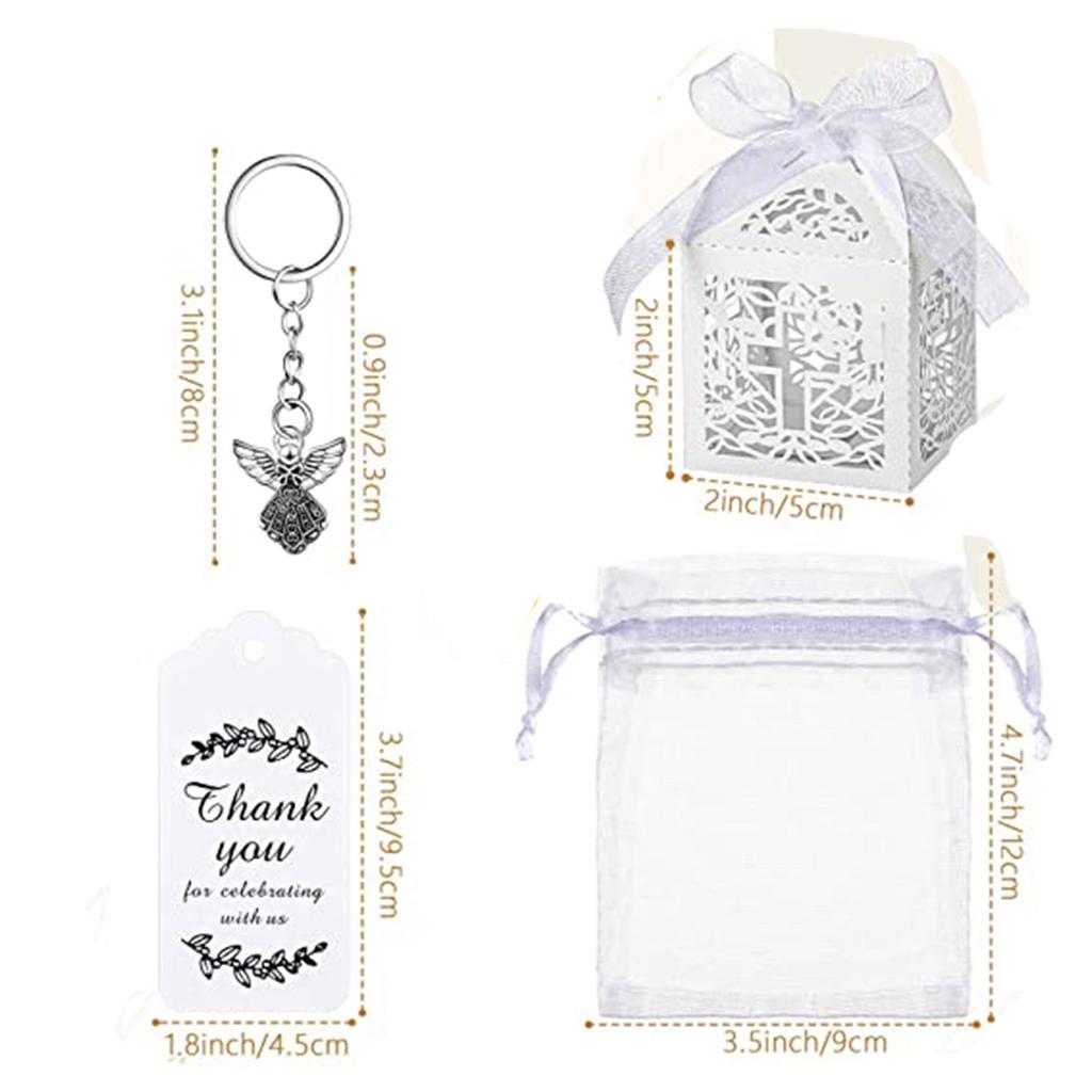 30Pcs/24Pcs Favor Boxes Angel Keychain with Keyring Chain Yarn Bags Thank You Pendant for Kids Shower Wedding Favor