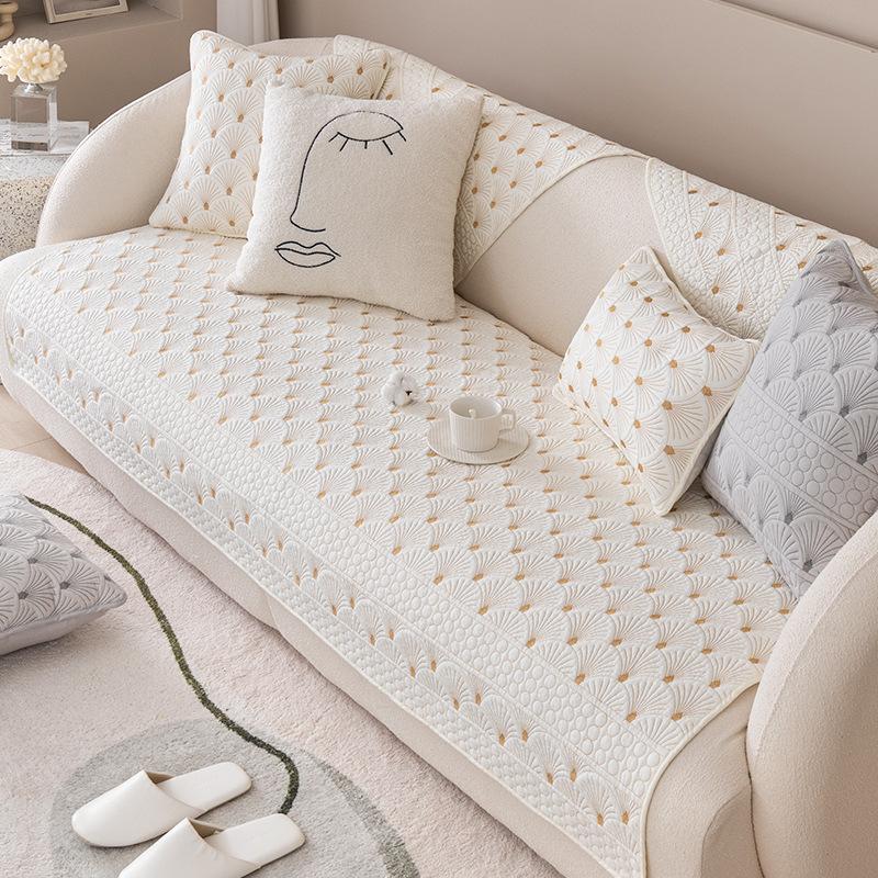 Double-Sided Pure Cotton Cotton Washed Cotton Leather Sofa Pad Fabric Embroidery Non-Slip Cover Cushion Full Cover Cloth Universal In All Seasons