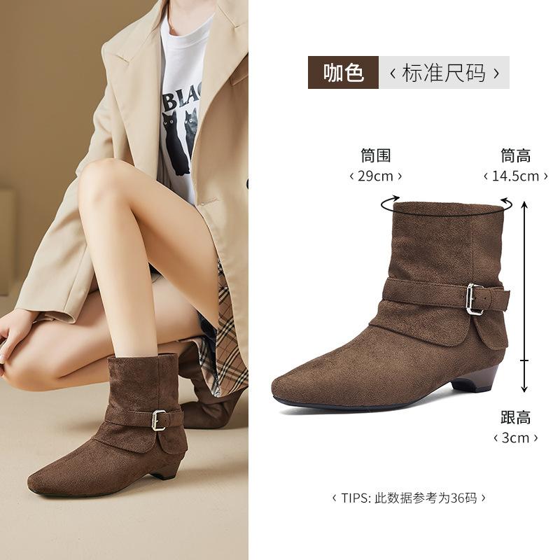 Augustine thick heel short boots new autumn pointed British Martin boots retro short western boots 35