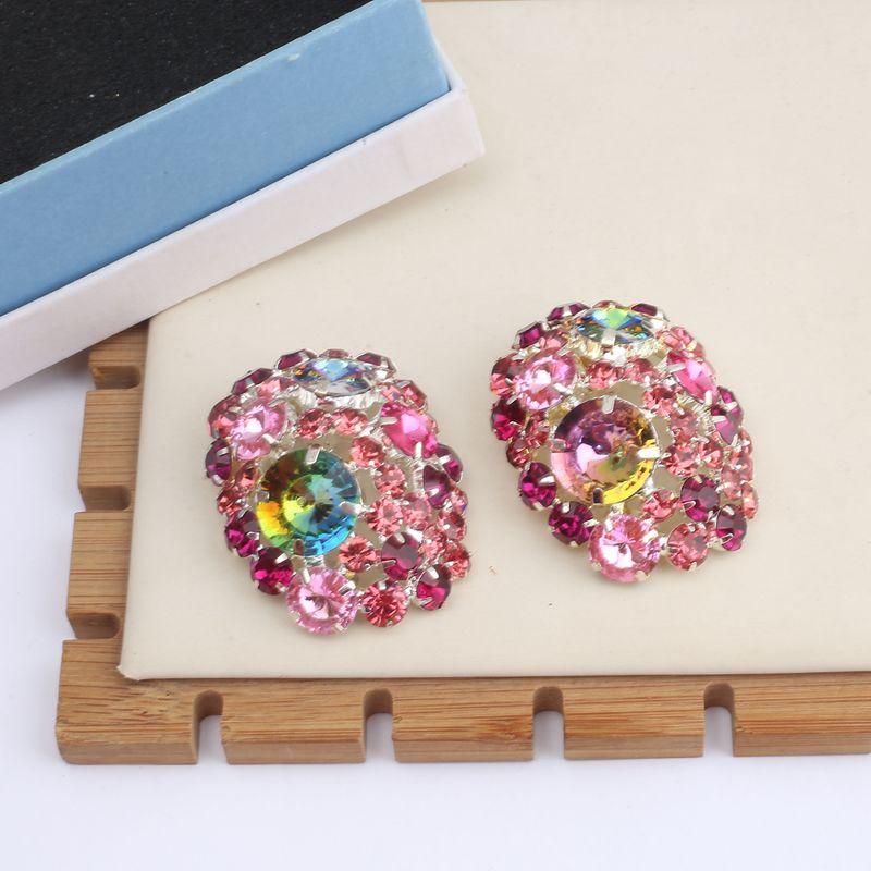 

and American Pink Diamond High-Grade Sense Full of Crystals Exaggerated Earrings Versitile Fashion Trendy Ear Clip Stage Banquet Earless Accessories Pink+Silver