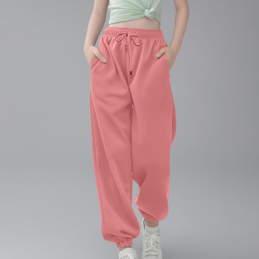 Children's Fashion Solid Color Sports Loose And Versatile Men's And Women's Middle And Large Children's Casual Drawstring Elastic Waist Strap Pants