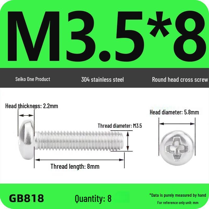 Phillips Pan Head Machine Screws, 304 Stainless Steel, Sizes M1-M10