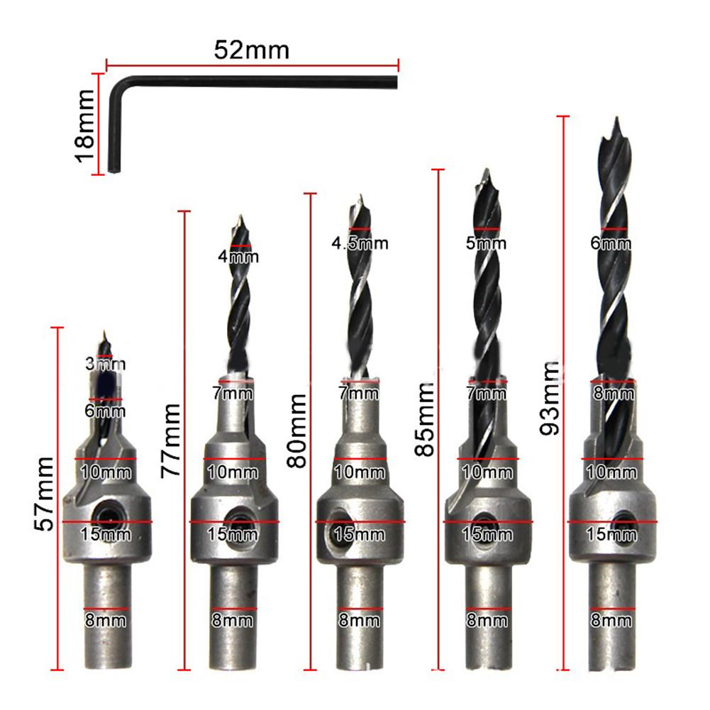 Set of 5 Three Pointed Woodworking Counterbore Drill Bits 36mm Screw Chamfering for Clean and Precise Woodworking Holes