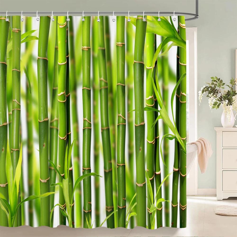 Green Plant Bamboo Shower Curtain Bathroom Bath Curtain Waterproof polyester 3D Printed Trees 180*200cm Bath Screen With Hooks