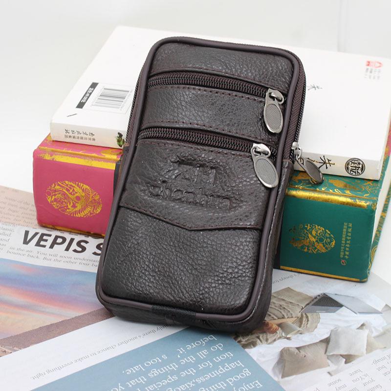 

Cowhide Leather Waist Phone Pouch - Men s 6.7 Clip-on Case for Elderly Worker