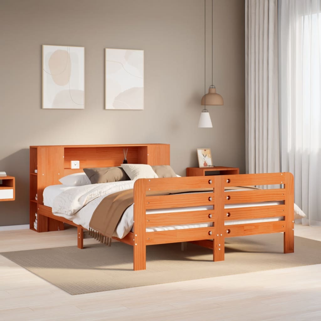 Solid Wood Bed without Mattress Wax Brown 140 x 190 cm Pine Wood