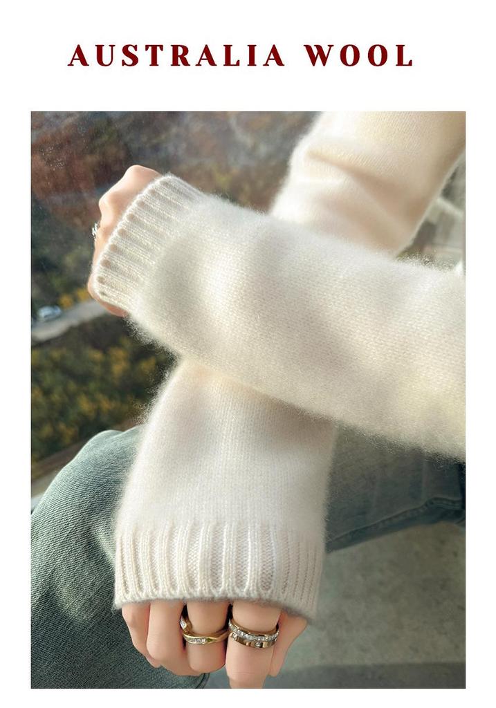 Women's Pure Wool Cashmere High Neck Pullover - Autumn/Winter Warm Long Sleeve Sweater