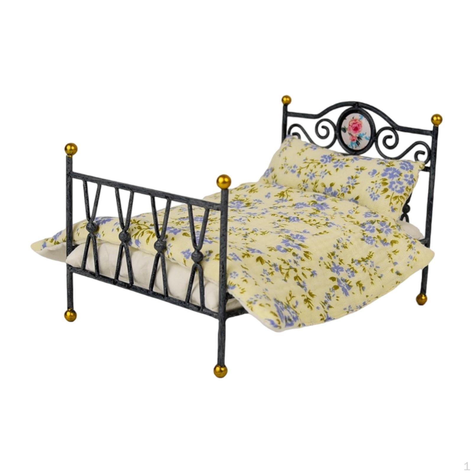 

Кровать для кукольного домика 1/6, Мебель для спальни, Миниатюрные украшения, Аксессуары, Ролевая игра, E